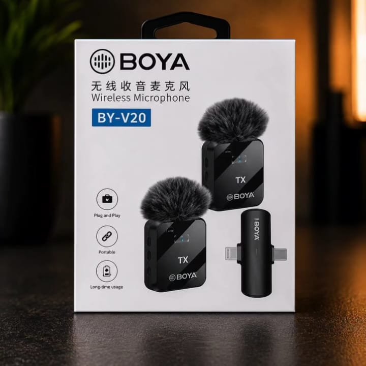 BOYA BY-V20 Wireless Mic | 2x Transmitters + 3x Receivers | Type-C + iPhone + 3.5mm | Noise Reduction | For YouTube, TikTok, Vlogging